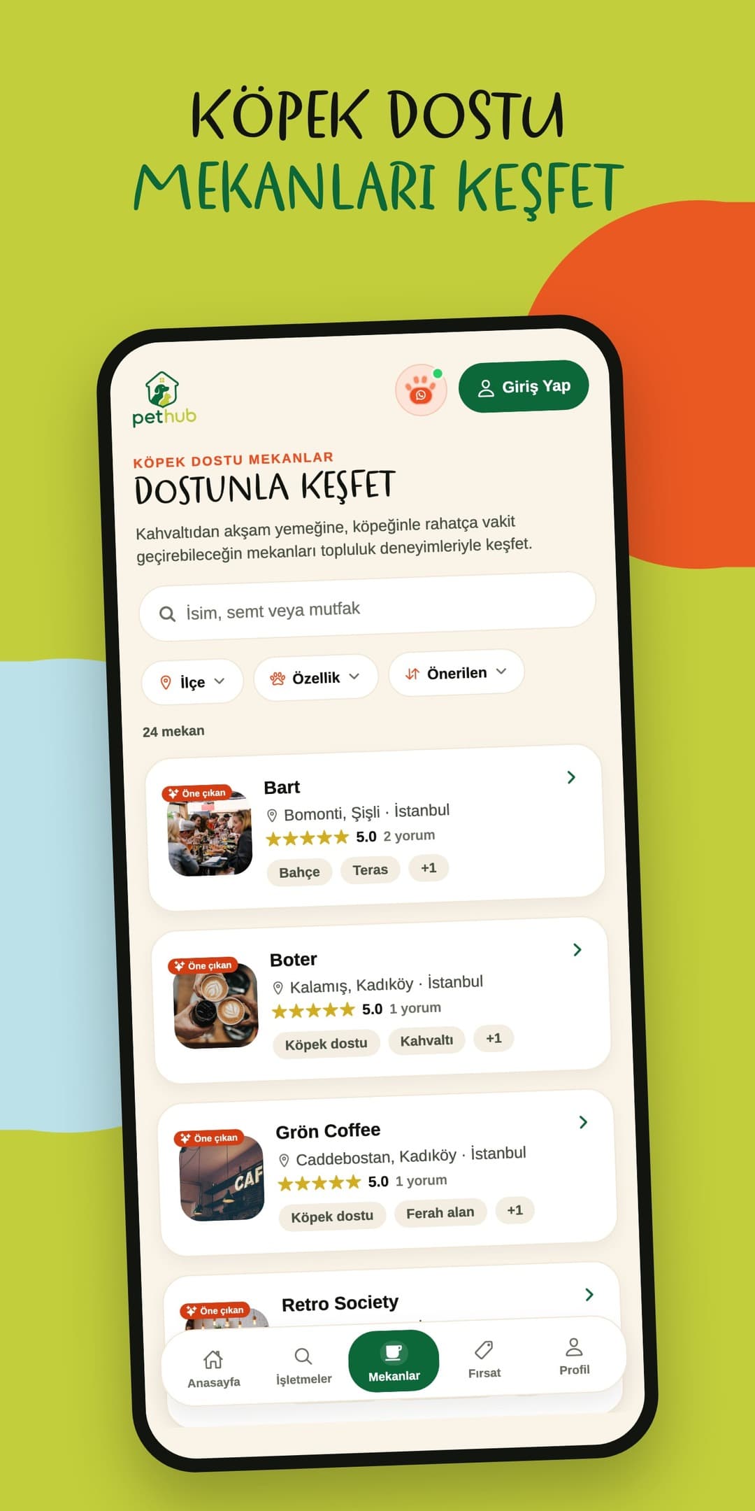 PetHub uygulaması: köpek dostu kafe ve restoranlar